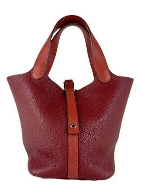 Auth HERMES Picotin Lock PM Handbag Rouge H/Brique Taurillon Clemence - z10900